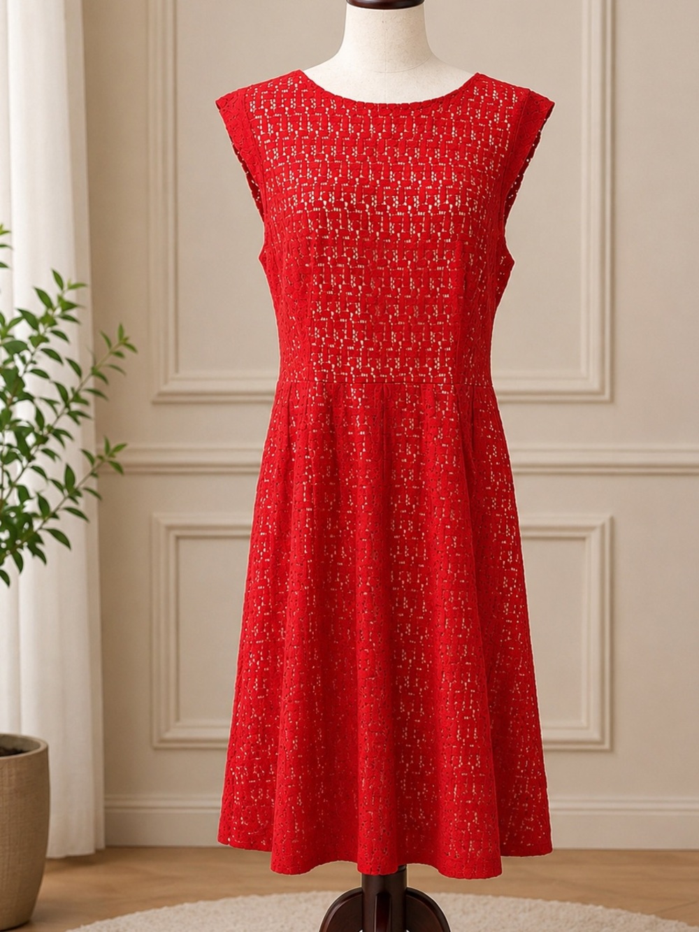 CONNECTED SPPAREL Women’s Size 16 Sleeveless Lace Overlay Dress in Deep Mango